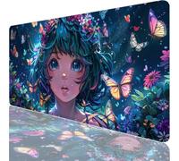 Large Gaming Mouse Mat 35.43 x 19.69 in, Mouse Pad with Stitched Edges, Green Mouse Mat with Non-Slip Rubber Base and Waterproof Surface, Comfortable Butterfly Mouse Pad for Laser/Optical Mice XF-124
