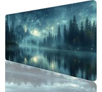 Large Gaming Mouse Mat 39.37 x 19.69 in, Mouse Pad with Stitched Edges, Blue Mouse Mat with Non-Slip Rubber Base and Waterproof Surface, Comfortable Forest Mouse Pad for Laser/Optical Mice XF-30