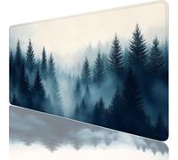 Large Gaming Mouse Mat 39.37 x 19.69 in, Mouse Pad with Stitched Edges, Blue Mouse Mat with Non-Slip Rubber Base and Waterproof Surface, Comfortable Forest Mouse Pad for Laser/Optical Mice XF-38