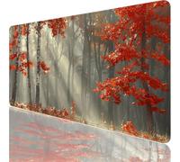 Large Gaming Mouse Mat 39.37 x 19.69 in, Mouse Pad with Stitched Edges, Grey Mouse Mat with Non-Slip Rubber Base and Waterproof Surface, Comfortable Forest Mouse Pad for Laser/Optical Mice XF-78