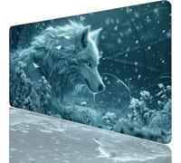 Large Gaming Mouse Mat 47.24 x 23.62 in, Mouse Pad with Stitched Edges, Green Mouse Mat with Non-Slip Rubber Base and Waterproof Surface, Comfortable Wolf Mouse Pad for Laser/Optical Mice XF-176