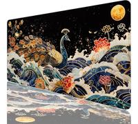 Large Gaming Mouse Mat 59.06 x 31.50 in, Mouse Pad with Stitched Edges, Black Mouse Mat with Non-Slip Rubber Base and Waterproof Surface, Comfortable Peacock Mouse Pad for Laser/Optical Mice XF-144
