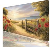 Large Gaming Mouse Mat 62.99 x 31.50 in, Mouse Pad with Stitched Edges, Green Mouse Mat with Non-Slip Rubber Base and Waterproof Surface, Comfortable Coastal Mouse Pad for Laser/Optical Mice XF-268