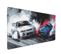 Large Gaming Mouse Mat, Extended Mouse Pad Smooth Surface Water Resist Keyboard, Precision and Speed, Anti-Slip Rubber Base Waterproof Cloth MousePads for Home Office 800x300x3mm White Blue Car J-5297