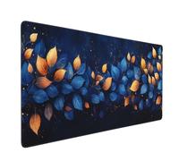 Large Gaming Mouse Mat, Extended Mouse Pad Smooth Surface Water Resist Keyboard, Precision and Speed, Anti-Slip Rubber Base Waterproof Cloth MousePads for Home Office 1200x400x3mm Blue Leaves J-5683