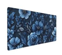 Large Gaming Mouse Mat, Extended Mouse Pad Smooth Surface Water Resist Keyboard, Precision and Speed, Anti-Slip Rubber Base Waterproof Cloth MousePads for Home Office 900x500x3mm Blue Flowers J-6675