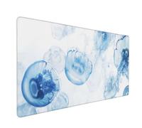 Large Gaming Mouse Mat, Extended Mouse Pad Smooth Surface Water Resist Keyboard, Precision and Speed, Anti-Slip Rubber Base Waterproof Cloth MousePads for Home Office 500x300x3mm Blue Jellyfish J-3768