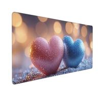 Large Gaming Mouse Mat, Extended Mouse Pad Smooth Surface Water Resist Keyboard,Precision and Speed,Anti-Slip Rubber Base Waterproof Cloth MousePads for Home Office 1200x600x3mm Pink Blue Heart J-3542
