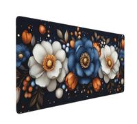 Large Gaming Mouse Mat,Extra Mouse Pad Smooth Surface Water Resist Keyboard,Precision and Speed,Anti-Slip Rubber Base Waterproof Cloth MousePads for Home Office 900x500x3mm Blue White Flowers J-5611