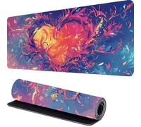 Large Gaming Mouse Pad 1000 x 500 x 3mm Fire Extended Mouse Mat, Heart-Shaped Desk Mat, Mousepad Keyboard Mats for Desk, Mousemat with Non-Slip Base and Stitched Edge, for PC, Laptop, Keyboard r-289