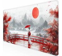 Large Gaming Mouse Pad 1000 x 500 x 3MM Red Japan Mouse Mat, Gaming Keyboard Mousepad, Office Accessories with Non-Slip Rubber Base and Stitched Edges for PC, Laptop, Office, Gifts for Men -z1c0921