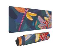 Large Gaming Mouse Pad 12x31.5in, Extended XXL Mouse Mat with Stitched Edges Non-Slip Long Desk Pad Hand Painted Dragonfly Desk Mat for Keyboard Home Office Gaming Work