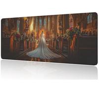 Large Gaming Mouse Pad 1400x600mm, Ocher Mouse Mat with Stitched Edge, Waterproof Non-Slip Rubber Base Mousepad, Improved Precision Control and Speed, Desk Mat Large for Office & Home (Church) M1-489