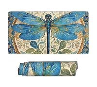 Large Gaming Mouse Pad 16x31.5in, Extended XXL Mouse Mat with Stitched Edges Non-Slip Long Desk Pad Hand Painted Blue Dragonfly Desk Mat for Keyboard Home Office Gaming Work
