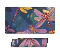 Large Gaming Mouse Pad 16x31.5in, Extended XXL Mouse Mat with Stitched Edges Non-Slip Long Desk Pad Hand Painted Dragonfly Desk Mat for Keyboard Home Office Gaming Work