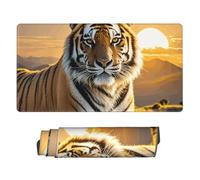 Large Gaming Mouse Pad 16x31.5in, Extended XXL Mouse Mat with Stitched Edges Non-Slip Long Desk Pad Rising Sun Tiger Desk Mat for Keyboard Home Office Gaming Work