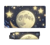Large Gaming Mouse Pad 16x31.5in, Extended XXL Mouse Mat with Stitched Edges Non-Slip Long Desk Pad Stars and Moon On Dark Background Desk Mat for Keyboard Home Office Gaming Work