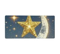 Large Gaming Mouse Pad 16x35.5in, Extended XXL Mouse Mat with Stitched Edges Non-Slip Long Desk Pad Golden Stars and Moon Desk Mat for Keyboard Home Office Gaming Work