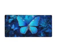 Large Gaming Mouse Pad 16x35.5in, Non-Slip Extended XXL Mouse Mat Long Desk Pad with Stitched Edges for Keyboard Home Office Gaming Work Blue Beautful Butterfly Big Desk Pad