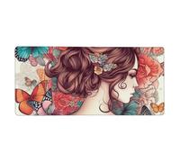 Large Gaming Mouse Pad 16x35.5in, Non-Slip Extended XXL Mouse Mat Long Desk Pad with Stitched Edges for Keyboard Home Office Gaming Work Beautiful Girl Custom Big Desk Pad