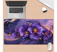 Large Gaming Mouse Pad 27.5x11.8x0.12 inch - XXL Extended Mouse Mat Purple Flower Marble, Smooth Surface Mousepad with Non-Slip Rubber Base & Durable Stitched Edges for Home Office Desk Decor