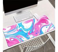 Large Gaming Mouse Pad 27.5x11.8x0.12 inch - XXL Extended Mouse Mat White Blue Pink Fluid, Smooth Surface Mousepad with Non-Slip Rubber Base & Durable Stitched Edges for Home Office Desk Decor