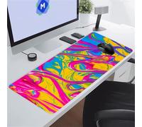 Large Gaming Mouse Pad 31.5x15.7x0.12 inch Pink Yellow Blue Mouse Mat XXL, Gaming Keyboard Mat, Extended Desk Pad with Non-Slip Base and Stitched Edge for Office/Gamer