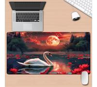 Large Gaming Mouse Pad 35.4x11.8x0.12 inch - XXL Extended Mouse Mat Moon Swan Lotus Flower, Smooth Surface Mousepad with Non-Slip Rubber Base & Durable Stitched Edges for Home Office Desk Decor
