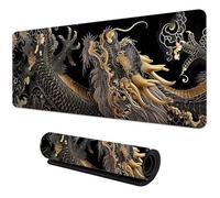 Large Gaming Mouse Pad 35.4x15.7x0.12 inch Dragon Golden Mouse Mat XXL, Gaming Keyboard Mat, Extended Desk Pad with Non-Slip Base and Stitched Edge for Office/Gamer