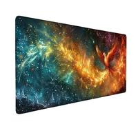 Large Gaming Mouse Pad 36x12x0.12inch, Red Mouse Mat Phoenix Desk Mat with Anti-Slip Rubber Base and Stitched Edges Mousepad Waterproof Desk Accessories for Keyboard Home Office Gaming -ly2505O7