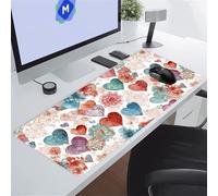 Large Gaming Mouse Pad 39.4x19.7x0.08 inch Heart Flower Mouse Mat XXL, Gaming Keyboard Mat, Extended Desk Pad with Non-Slip Base and Stitched Edge for Office/Gamer