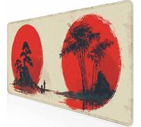 Large Gaming Mouse Pad 40x20inch Red Full Moon Mouse Mat, Gaming Keyboard Mousepad, Office Accessories with Non-Slip Rubber Base and Stitched Edges for PC, Laptop, Office, Gifts for Men -z1c0919