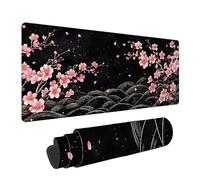 Large Gaming Mouse Pad, -47.2x23.6inchs- Cherry Blossoms Extra Large Mouse Pad for Desk with Stitched Edge, Black XXL Non-Slip Waterproof Mousepad, Long Mousepad for Gamer, Office & Computer LJ-1163