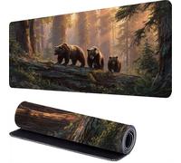 Large Gaming Mouse Pad 600 x 300 x 3mm Bear Extended Mouse Mat, Forest Desk Mat, Mousepad Keyboard Mats for Desk, Mousemat with Non-Slip Base and Stitched Edge, for PC, Laptop, Keyboard, Desks r-655