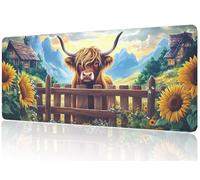 Large Gaming Mouse Pad 700x300mm, Orange Mouse Mat with Stitched Edge, Waterproof Non-Slip Rubber Base Mousepad, Improved Precision and Speed, Desk Mat Large for Office & Home (Highland Cows) M1-139
