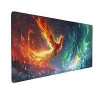 Large Gaming Mouse Pad 700x300x3 mm, Green Mouse Mat Phoenix Desk Mat with Anti-Slip Rubber Base and Stitched Edges Mousepad Waterproof Desk Accessories for Keyboard Home Office Gaming -ly250598