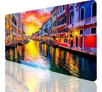 Large Gaming Mouse Pad 800 x 400 x 3MM,Venice Mouse Mat with Anti-Slip Rubber Base,Waterproof Desk Mat Small Town Pattern with Stitched Edge,Gaming Accessories for Lmprove Accuracy and Speed,o-154