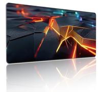 Large Gaming Mouse Pad, Abstract Geometric Orange and Blue Pattern, Extended 35.4 x 15.7 Inches, Non-Slip Rubber Base, Stitched Edges, XXL Desk Mat