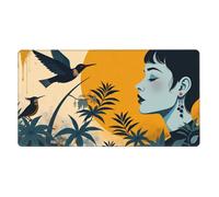 Large Gaming Mouse Pad, Abstract Teal Hummingbird Print Desk Keyboard Pad, Non-Slip Desk Mat for Desktop Keyboard and Mouse, Mousepad for Office Home Accessories 16x29.5