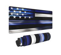 Large Gaming Mouse Pad American Thin Blue Line Flag Desk Mat Protector for Desktop Mousepad Waterproof Writing Pads with Anti-Slip Rubber Base Keyboard Pad for Gamer Office Home 31.5" x 12"