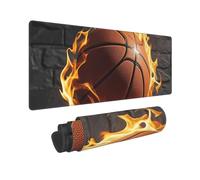 Large Gaming Mouse Pad Basketball in Fire Desk Mat Protector for Desktop Mousepad Waterproof Writing Pads with Anti-Slip Rubber Base Keyboard Pad for Gamer Office Home 31.5" x 12"