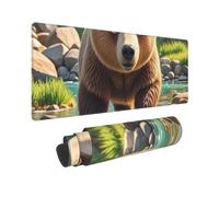 Large Gaming Mouse Pad Bear Crossing the River Cartoon Desk Mat Protector for Desktop Mousepad Waterproof Writing Pads with Anti-Slip Rubber Base Keyboard Pad for Gamer Office Home 31.5" x 12"