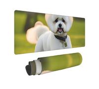Large Gaming Mouse Pad Bichon Frise Dog on the Grass Desk Mat Protector for Desktop Mousepad Waterproof Writing Pads with Anti-Slip Rubber Base Keyboard Pad for Gamer Office Home 31.5" x 12"