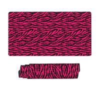 Large Gaming Mouse Pad - Black red Pink Bright Zebra Print Desk Mat with Stitched Edges, Rubber Base Desk Pad, Mousepad for Laptop, PC Keyboard Mouse Mat for Work Game Office16x29.5in