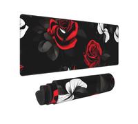 Large Gaming Mouse Pad Black White and Red Roses Desk Mat Protector for Desktop Mousepad Waterproof Writing Pads with Anti-Slip Rubber Base Keyboard Pad for Gamer Office Home 31.5" x 12"