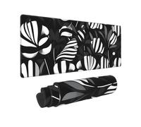 Large Gaming Mouse Pad Black White Striped Flowers Desk Mat Protector for Desktop Mousepad Waterproof Writing Pads with Anti-Slip Rubber Base Keyboard Pad for Gamer Office Home 31.5" x 12"