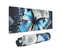 Large Gaming Mouse Pad Blue Butterfly and Moon Desk Mat Protector for Desktop Mousepad Waterproof Writing Pads with Anti-Slip Rubber Base Keyboard Pad for Gamer Office Home 31.5" x 12"