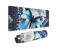 Large Gaming Mouse Pad Blue Butterfly and Moon Desk Mat Protector for Desktop Mousepad Waterproof Writing Pads with Anti-Slip Rubber Base Keyboard Pad for Gamer Office Home 31.5" x 12"