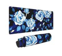 Large Gaming Mouse Pad Blue Flower Pattern Roses Desk Mat Protector for Desktop Mousepad Waterproof Writing Pads with Anti-Slip Rubber Base Keyboard Pad for Gamer Office Home 31.5" x 12"