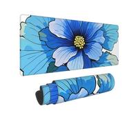 Large Gaming Mouse Pad Blue Hibiscus Flower Desk Mat Protector for Desktop Mousepad Waterproof Writing Pads with Anti-Slip Rubber Base Keyboard Pad for Gamer Office Home 31.5" x 12"
